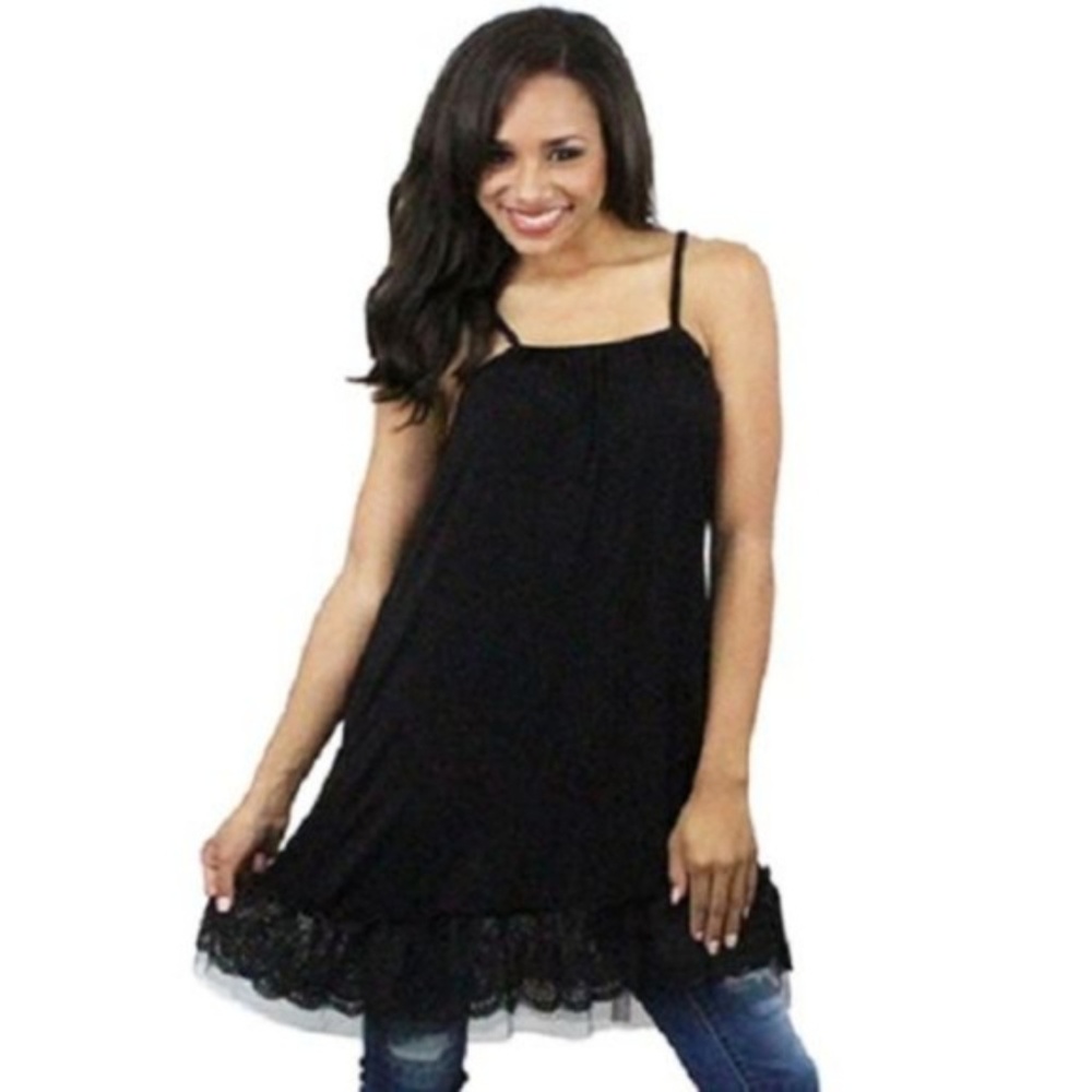 Black Camisole Long Tank Slip Dress Extender Small
